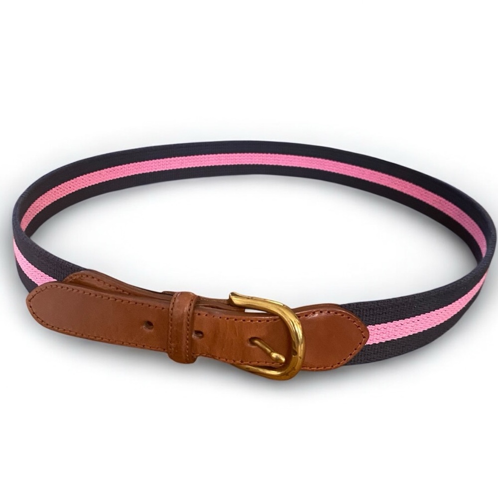 Brooks Brothers Navy & Pink Stripped Cotton + Leather & Brass Belt size 38